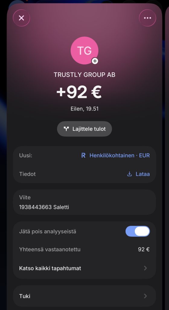 MGA casino kotiutus tulee perille Revolut-pankkitilille
