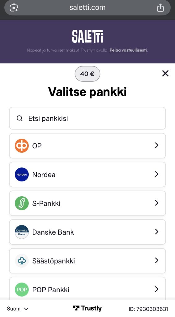 Listaus Trustlyn yhteistyöpankeista MGA lisenssi kasinoilla