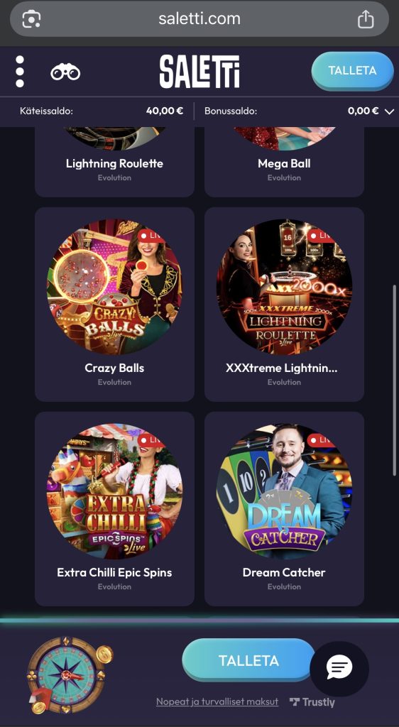 Live-pelien valikoima MGA kasinoilla