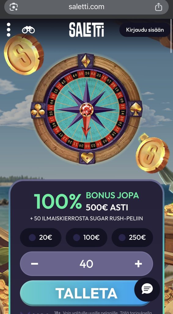 Saletti-nimisen MGA Trustly kasinon etusivu