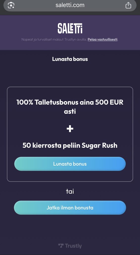 Trustly MGA kasinon tervetulobonus